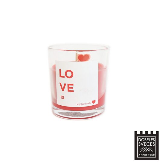  "LOVE is" stikla glāzē ar savvaļas rožu aromātu